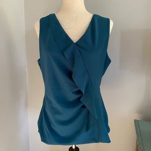 WHBM teal tank with crossbody ruffle
